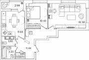 ЖК «БелАрт», планировка 2-комнатной квартиры, 59.65 м²