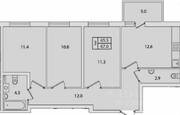 ЖК «Ветер перемен», планировка 3-комнатной квартиры, 67.00 м²
