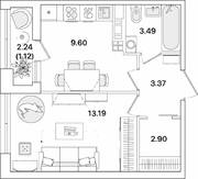 ЖК «Академик», планировка 1-комнатной квартиры, 33.67 м²