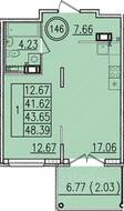 МЖК «Образцовый квартал 13», планировка 1-комнатной квартиры, 41.62 м²