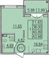 МЖК «Образцовый квартал 13», планировка 1-комнатной квартиры, 38.00 м²