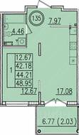 МЖК «Образцовый квартал 13», планировка 1-комнатной квартиры, 42.18 м²