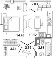 ЖК «Master Place», планировка 1-комнатной квартиры, 34.37 м²