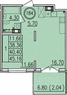 МЖК «Образцовый квартал 13», планировка 1-комнатной квартиры, 38.36 м²