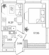 ЖК «БелАрт», планировка 1-комнатной квартиры, 35.93 м²