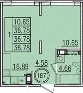 МЖК «Образцовый квартал 13», планировка 1-комнатной квартиры, 36.78 м²