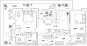 ЖК «БелАрт», планировка 2-комнатной квартиры, 83.74 м²