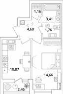 ЖК «Cube», планировка 1-комнатной квартиры, 37.69 м²