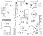 ЖК «БелАрт», планировка 3-комнатной квартиры, 67.10 м²