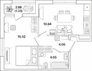 ЖК «Академик», планировка 1-комнатной квартиры, 38.64 м²