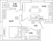 ЖК «Академик», планировка 1-комнатной квартиры, 38.15 м²