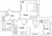 ЖК «БелАрт», планировка 1-комнатной квартиры, 35.89 м²