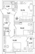 ЖК «БелАрт», планировка 2-комнатной квартиры, 57.06 м²