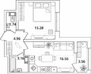 ЖК «БелАрт», планировка 1-комнатной квартиры, 43.48 м²