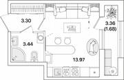 ЖК «Академик», планировка студии, 22.39 м²