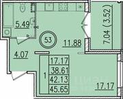МЖК «Образцовый квартал 13», планировка 1-комнатной квартиры, 38.61 м²