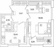 ЖК «БелАрт», планировка 1-комнатной квартиры, 45.61 м²