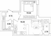 ЖК «БелАрт», планировка 1-комнатной квартиры, 35.89 м²