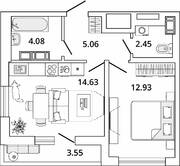 ЖК «Master Place», планировка 1-комнатной квартиры, 40.93 м²