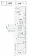 ЖК «Lampo», планировка 1-комнатной квартиры, 33.73 м²