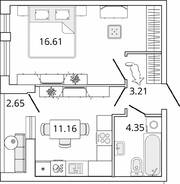 ЖК «Master Place», планировка 1-комнатной квартиры, 36.66 м²