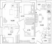 ЖК «БелАрт», планировка 3-комнатной квартиры, 68.41 м²
