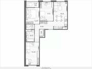 ЖК «Plus Пулковский», планировка 3-комнатной квартиры, 77.73 м²