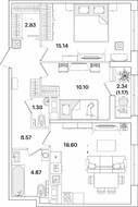ЖК «Академик», планировка 2-комнатной квартиры, 62.66 м²