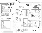 ЖК «Master Place», планировка 2-комнатной квартиры, 49.68 м²