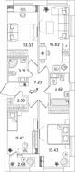ЖК «БелАрт», планировка 3-комнатной квартиры, 75.69 м²