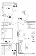 ЖК «Cube», планировка 1-комнатной квартиры, 41.49 м²