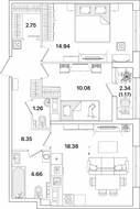 ЖК «Академик», планировка 2-комнатной квартиры, 61.60 м²