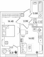 ЖК «БелАрт», планировка 1-комнатной квартиры, 39.13 м²