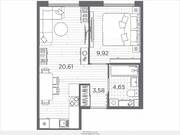 ЖК «Plus Пулковский», планировка 1-комнатной квартиры, 38.76 м²
