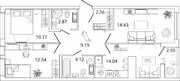 ЖК «Master Place», планировка 3-комнатной квартиры, 71.77 м²