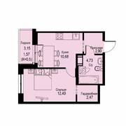 ЖК «ID Кудрово», планировка 1-комнатной квартиры, 34.84 м²