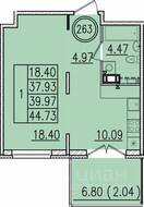 МЖК «Образцовый квартал 13», планировка 1-комнатной квартиры, 37.93 м²