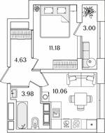 ЖК «БелАрт», планировка 1-комнатной квартиры, 31.35 м²