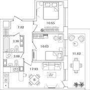 ЖК «БелАрт», планировка 2-комнатной квартиры, 55.58 м²