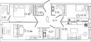 ЖК «Master Place», планировка 3-комнатной квартиры, 72.87 м²