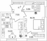 ЖК «БелАрт», планировка 1-комнатной квартиры, 44.66 м²
