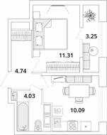 ЖК «БелАрт», планировка 1-комнатной квартиры, 31.80 м²