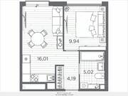 ЖК «Plus Пулковский», планировка 1-комнатной квартиры, 35.16 м²