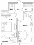 ЖК «Академик», планировка 1-комнатной квартиры, 40.33 м²