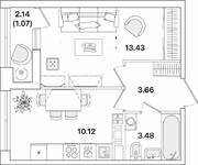 ЖК «Академик», планировка 1-комнатной квартиры, 31.76 м²