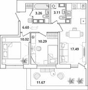 ЖК «БелАрт», планировка 2-комнатной квартиры, 100.14 м²