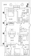 ЖК «БелАрт», планировка 2-комнатной квартиры, 83.98 м²