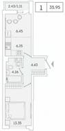 ЖК «Lampo», планировка 1-комнатной квартиры, 35.95 м²