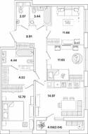 ЖК «Академик», планировка 3-комнатной квартиры, 76.41 м²