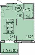 МЖК «Образцовый квартал 13», планировка 1-комнатной квартиры, 39.22 м²